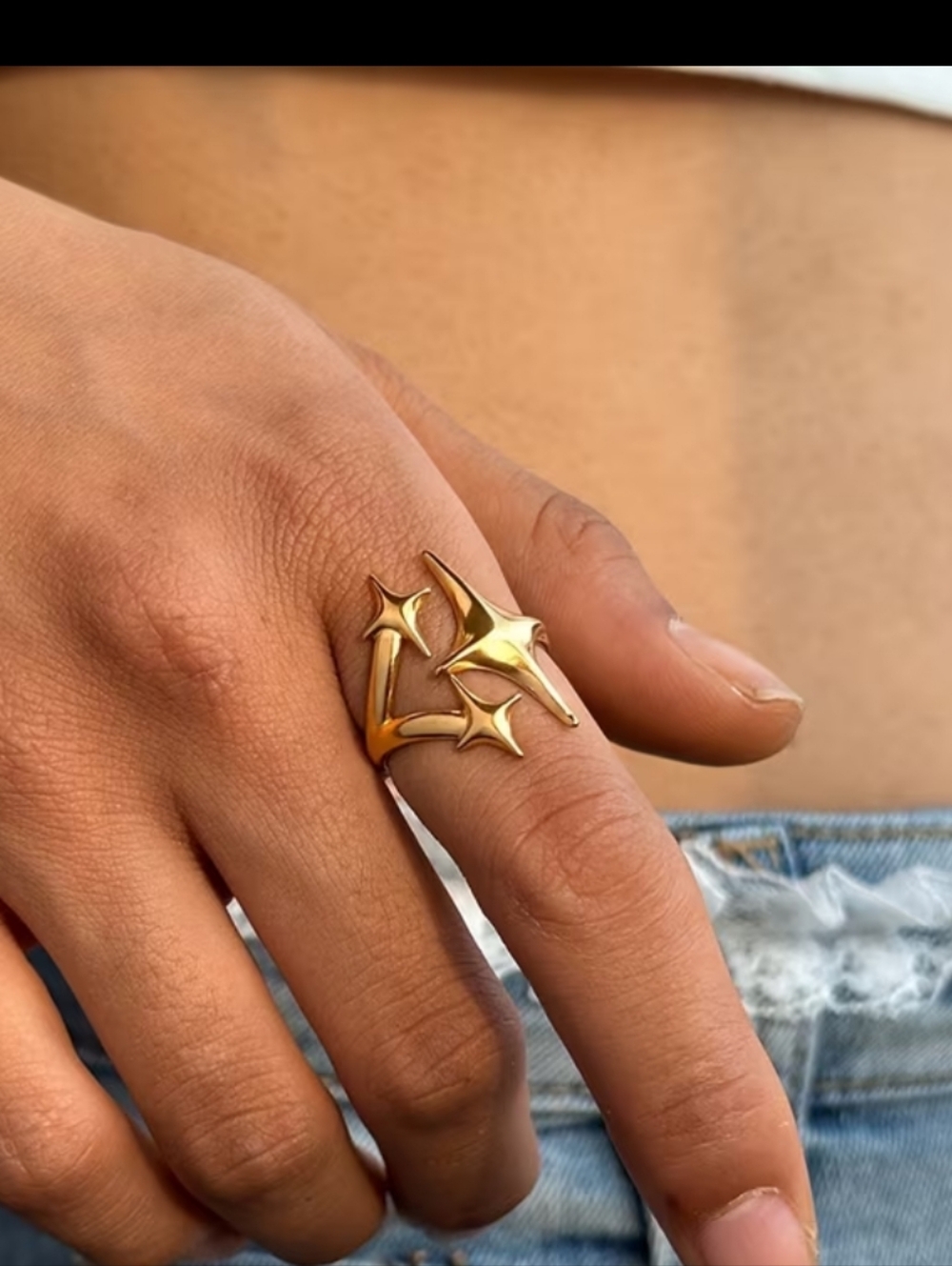 Gold Starburst Women's Ring - Sculpted Stainless Steel Floral Design